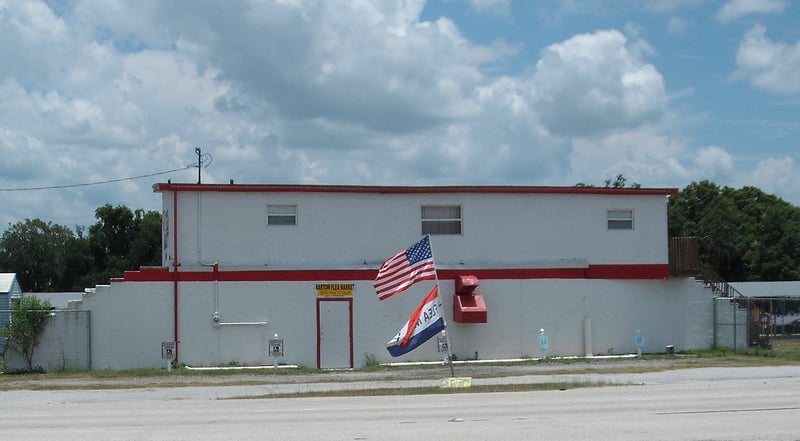 a.k.a. Bartow Drive-InNow a flea market. The tower base, combination ticket booth office building. and protection booth remain...the snack bar and screen are gone.