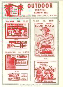 Outdoor Theater Bartow,FL Handbill 1959