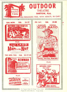 Outdoor Theater Bartow,FL Handbill 1959