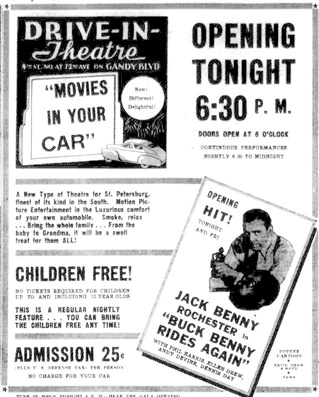Grand opening ad on January 23rd, 1941. It opened as Drive-In