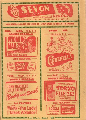 THe flyer says this drive-in was located on Hwy 27, 4 miles north of Sebring.