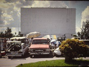 Tropicaire Drive-in Miami Florida. The screen as people saw it from the face of it. A flea market kind of thing was going on
there.