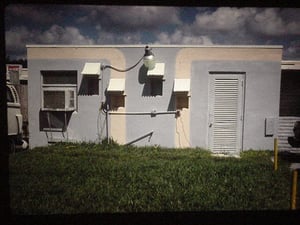 Tropicaire Drive-in Miami Florida. The projection booth. The face of it. The forward part of it.