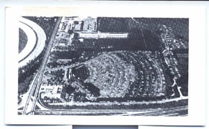 Postcard from 1968 showing a flea market at the drive-in.