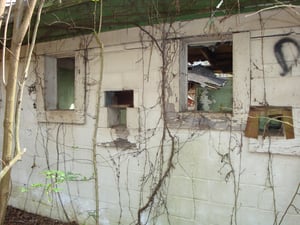 Exterior of the projection booth, showing the opening where the film was projected out onto the screen.