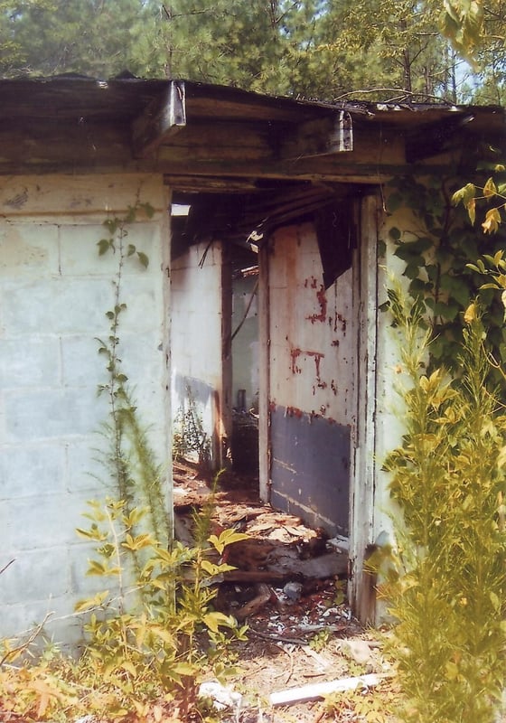 Entrance to the snack bar. The opening visible inside leads to the projection booth