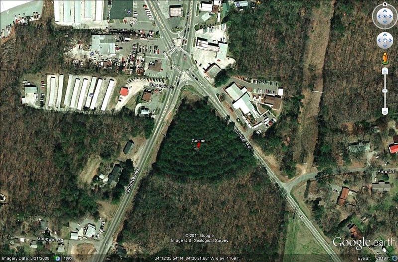 Google Earth image of site-located at intersection of Marietta Hwy and Univeter Rd