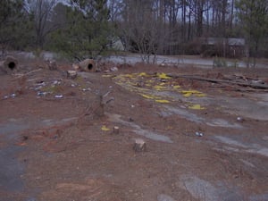 All that is left of the marquee.  Note the 2 large concrete supports to the left.