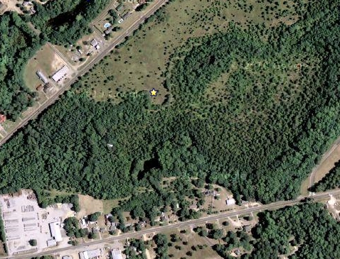 Not the cement factory, but east of it. The former site has been taken over with trees. If you look closely you can see the pattern.