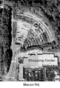 USGS aerial photo with car lot still intact. Entrance drive borders Parkhill Cemetery.(Chris Joiner)