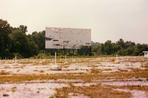 Picture of the Glenwood's screen taken years after the drive-in closed. What a sad sight. Photo taken back in 1985 by Keith Wilson.