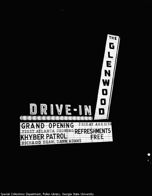 The Glenwood Drive-In from opening night August 12, 1955. File name LBCB104-032a. Image is from Special Collections and Archives, Georgia State University Library.
