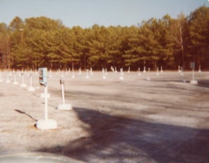 Row markers and speakers at the Glenwood Drive-In from 1978.
