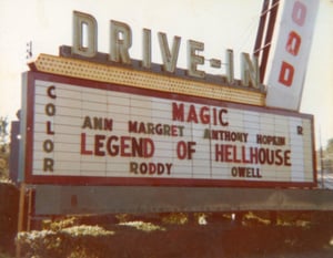 A close up on the marquee at the Glenwood Drive-In from 1978.