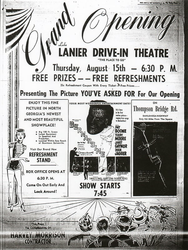 Grand opening ad for Lake Lanier Drive-In from August of 1957.