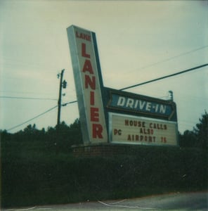 The marquee at the Lake Lanier Drive-In. Image is from 1978.