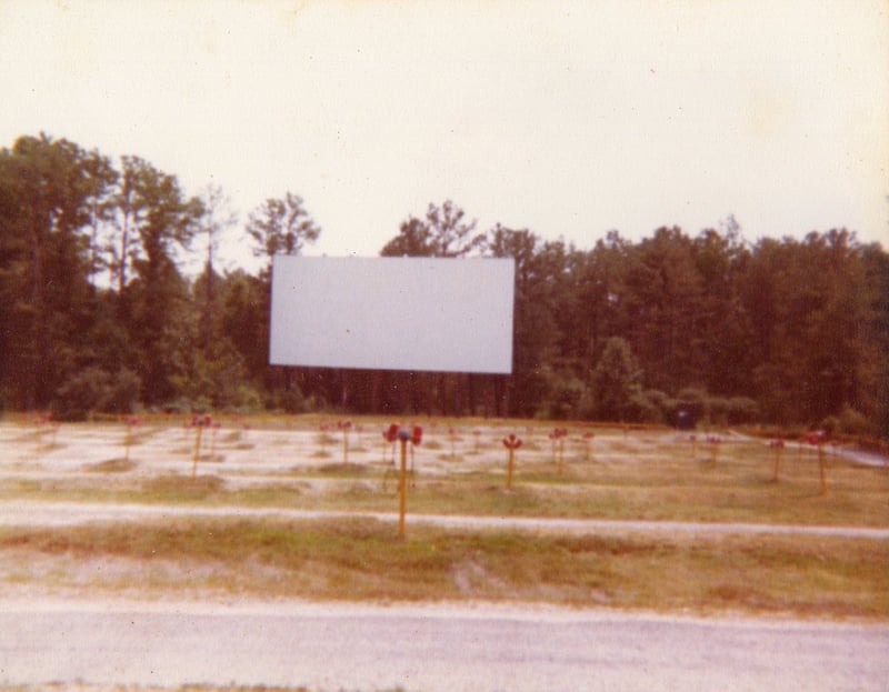 The screen and parking area at the Lithia Drive-In from 1979.