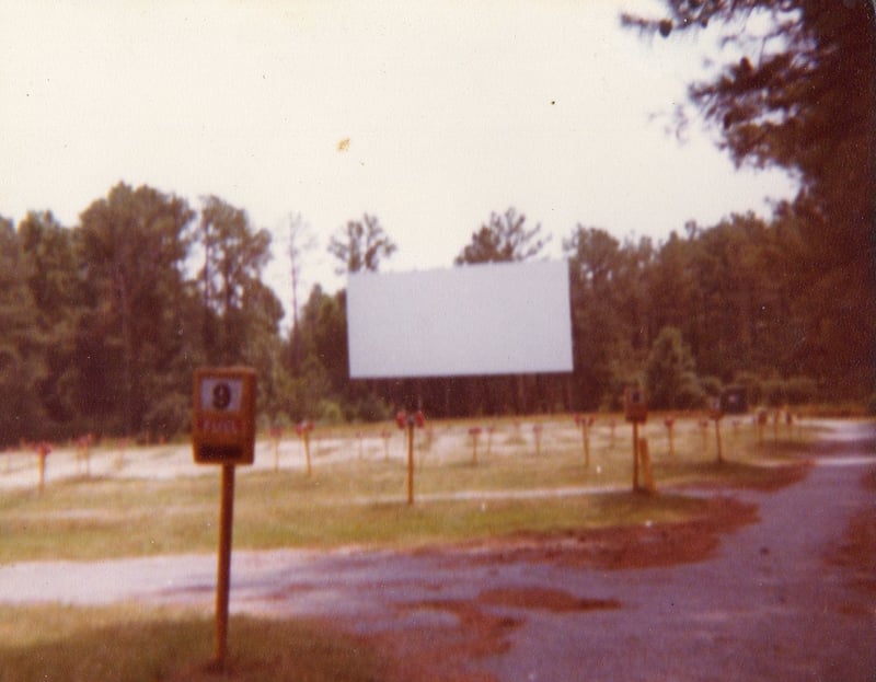 The screen and parking area at the Lithia Drive-In from 1979.