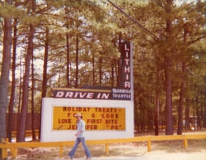 The marquee at the Lithia Drive-In from 1979.