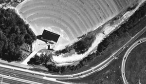 Aerial view showing part of the Northeast Expressway Drive-In from 1973. Photo from the Georgia DOT.