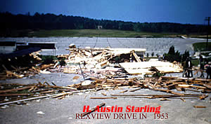 Tornado destroyed the concession which fell on and crushed my dad's car on April 18th, '53, 11 days before I was born