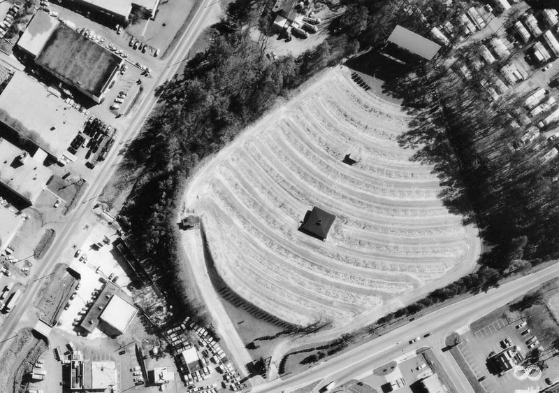 Aerial view of the Scott Drive-In from 1974. Photo from the Department Of Transportation.