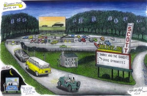 Drawing of the Scott Drive-In as it looked in the 70's. Artwork by Chris McLaughlin. His website is www.chrisdraws.com