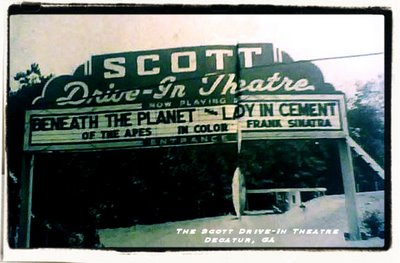 Pictured here is the Scott Drive-In's original marquee from 1970. This image is from the website entitled Scott Drive-In Theatre. Link is httpscottdriveintheatre.blogspot.com