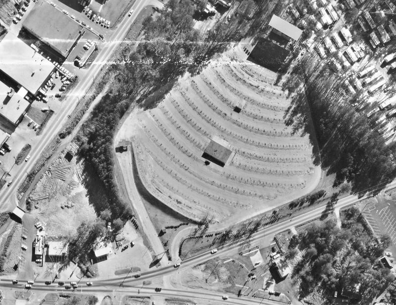 Aerial view of the Scott Drive-In from 1966. Photo from the Georgia Department of Transportation.