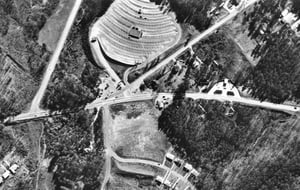 Aerial view showing most of the Scott Drive-In from 1957. Photo from the Georgia Department of Transportation.