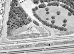 Zoom up aerial view of the marquee at the South Expressway Drive-In from 1972. Photo from the Georgia Department Of Transportation.