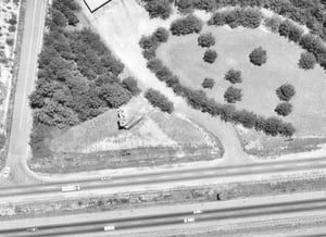 Zoom up aerial view of the marquee at the South Expressway Drive-In from 1972. Photo from the Georgia Department Of Transportation.