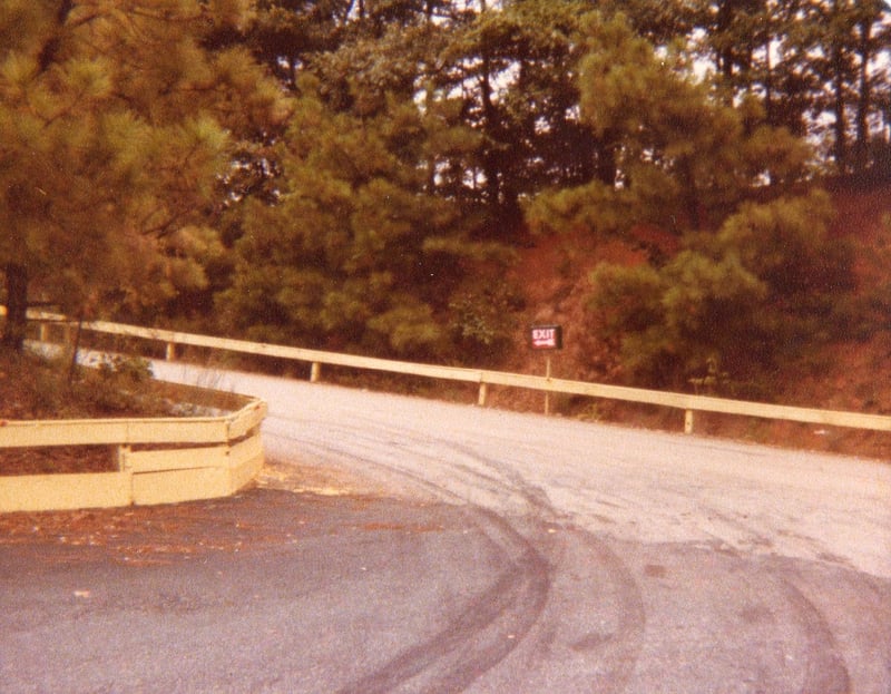 An exit sign in the north theatre at the Starlight Twin Drive-In. Photo from 1979.