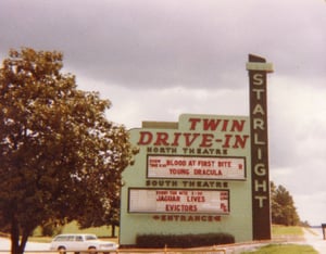 The Starlight's marquee back when it was a twin drive-in. Photo from 1979.