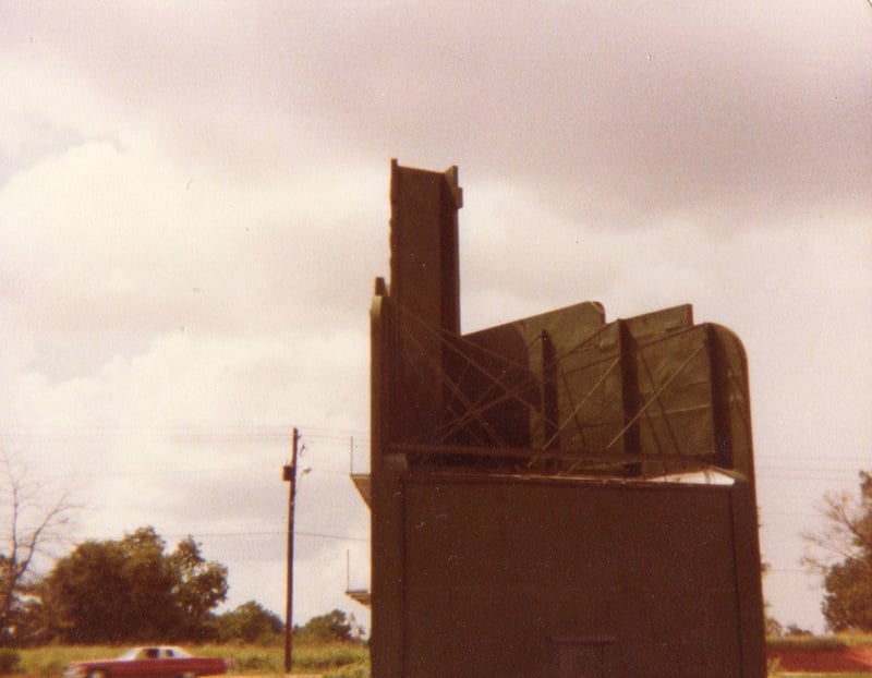 The back side of the Starlight Twin Drive-In's marquee. Photo from 1979.