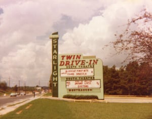 The Starlight's marquee from back when it was a twin drive-in. Photo from 1979.