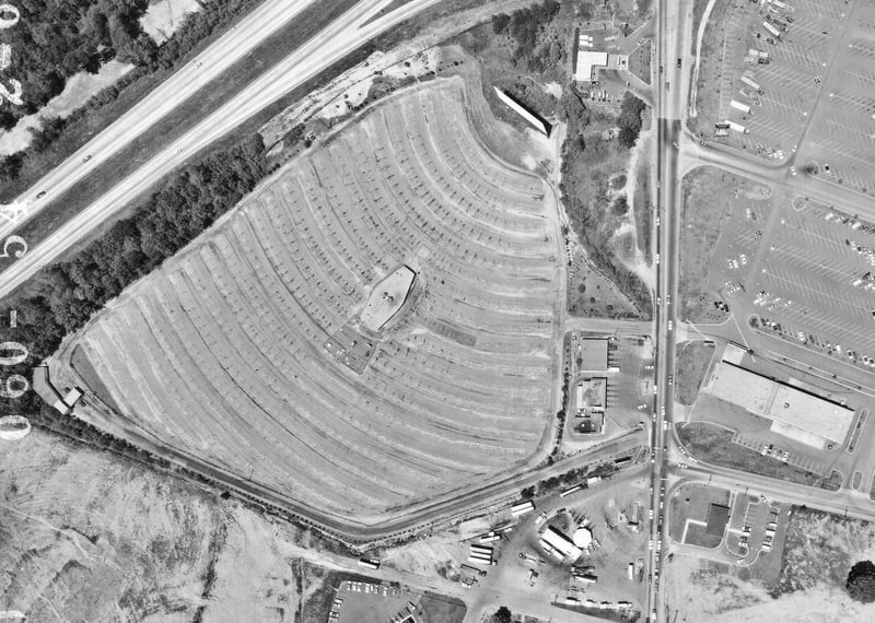 Aerial view of the Thunderbird Drive-In from 1972. Photo from the Georgia DOT.