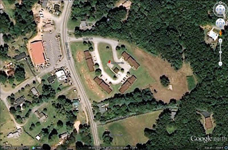 Google Earth image of former site on Blue Ridge Rd at Holly Lane