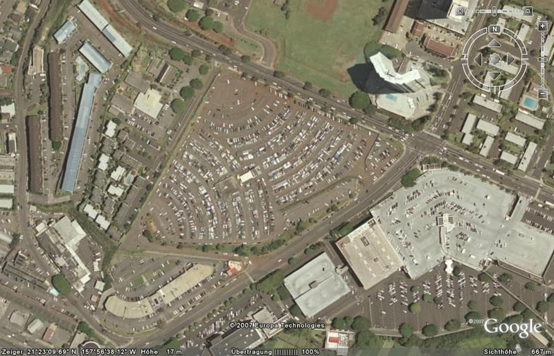 Aerial view of former drive-in site showing  swap meet