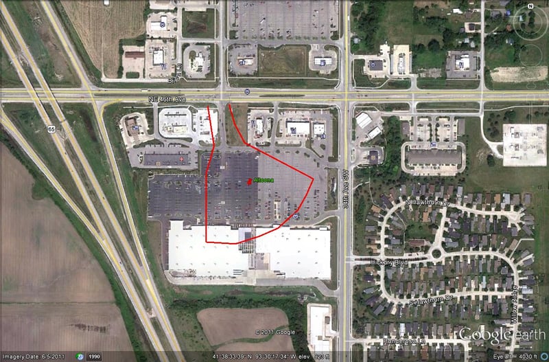 Google Earth image with outline of former site