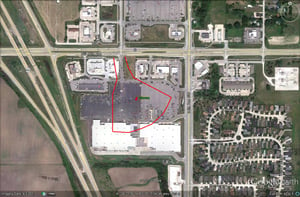 Google Earth image with outline of former site