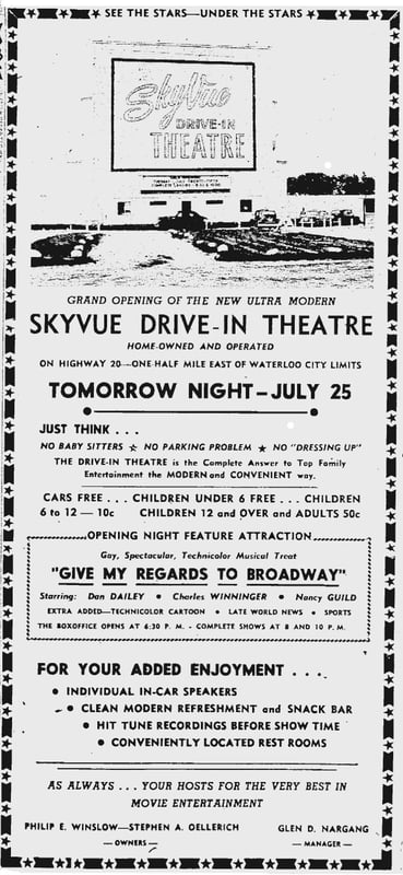 Skyvue grand opening ad, dated July 24, 1950.