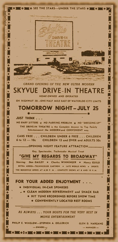 Skyvue Grand Opening Ad in Waterloo Daily Courier