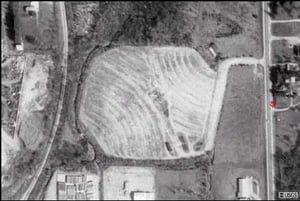 Aerial view of now closed Twin Drive-In West in Iowa.