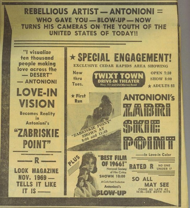 ad from the Cedar Rapids Gazette 9/11/1970
