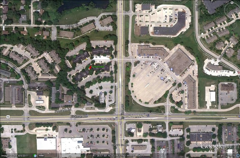 Google Earth image of former site located on the NE corner of NW 86th St and US-6Hickman Rd