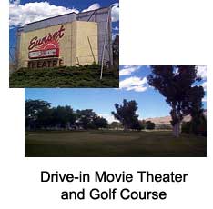 Picture of the Sunset Drive-in Theatre from outside the gates. Shows the back of the screen.