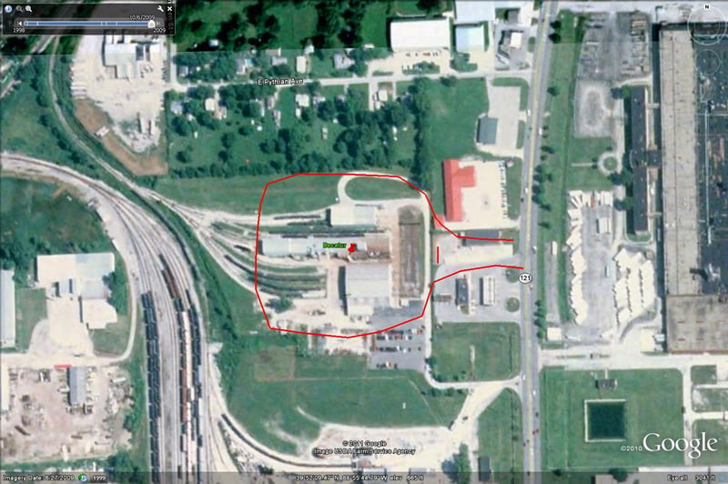 Google Earth image with outline of former site