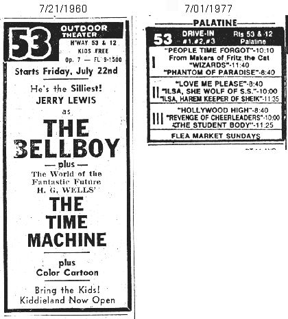 Newspaper ads from:
1960, just one screen.----
1977, 3 screens with triple features).