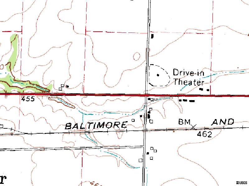 TerraServer map of former site, Old US-50 at Co Rd 1600 E